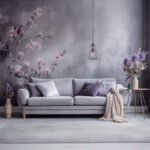 Wall Murals: A contemporary living room with a vibrant mural dominating one wall, showcasing close-up details of purple flowers
