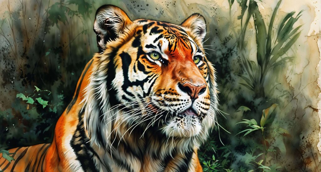 Beautiful tiger in green background