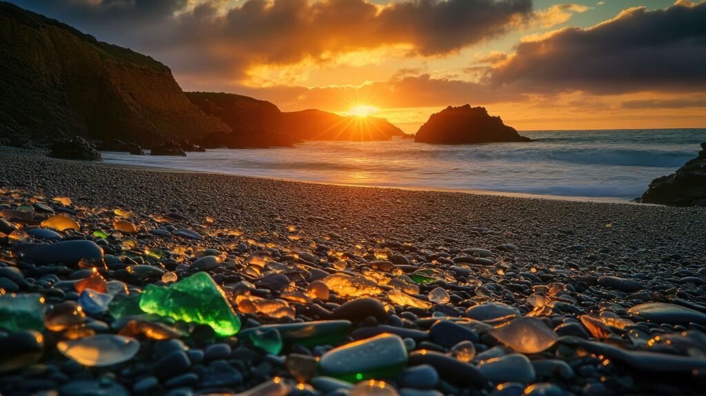A peaceful sunset over Glass Beach