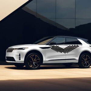 Décalques pour carrosserie – Autocollant hexagonal noir personnalisé en motif en V sur les portes latérales d’un VUS