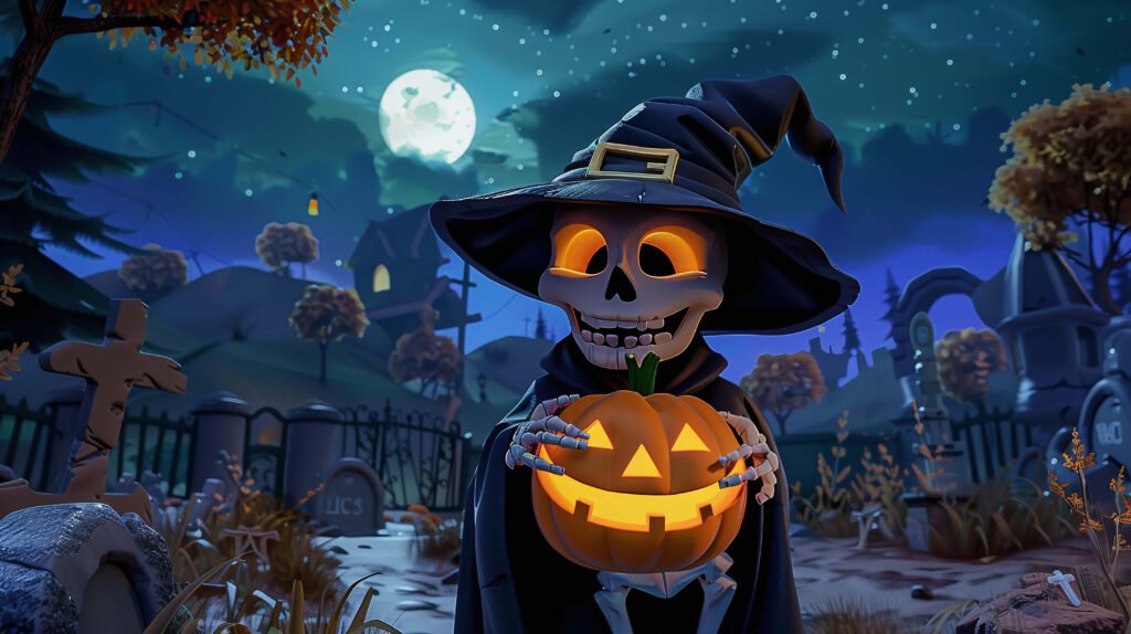 Cute skeleton in a cloak
