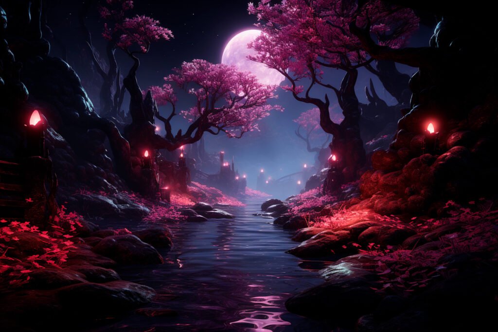 Fantasy forest at night