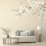Flower wall decals decorating a modern living room interior