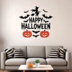 Halloween wall decals decorating a living room for festive home decor