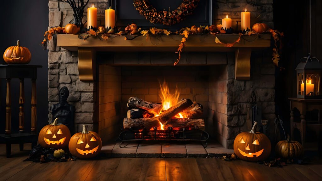 Halloween pumpkin fireplace