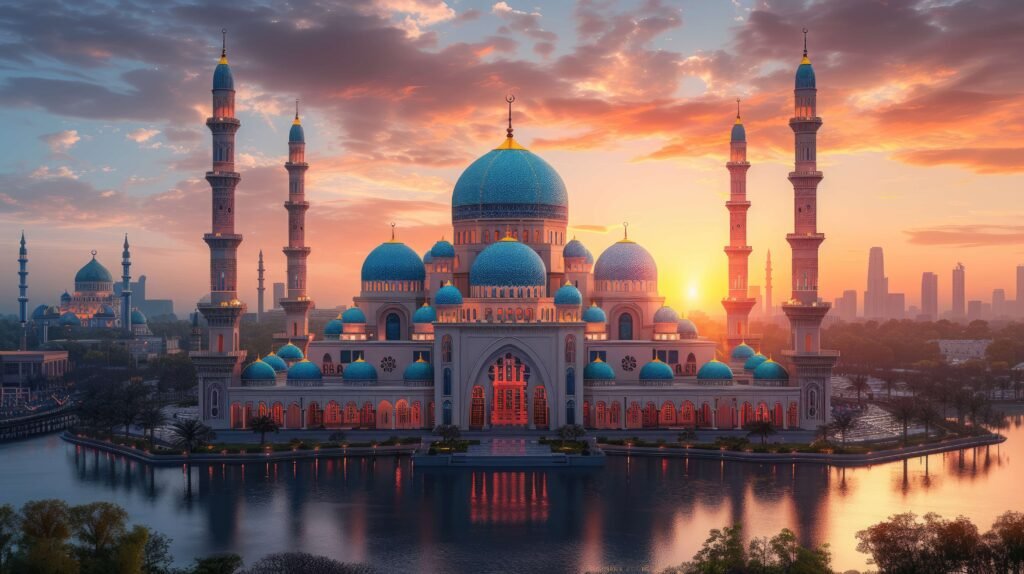 Mosque surrounded w water