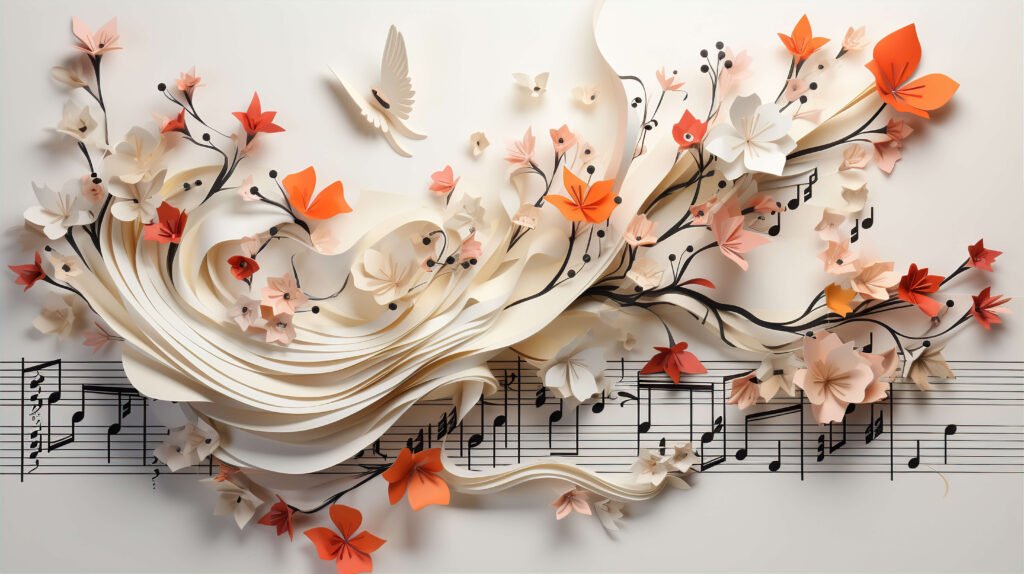 Music notes w flowers & butterflies