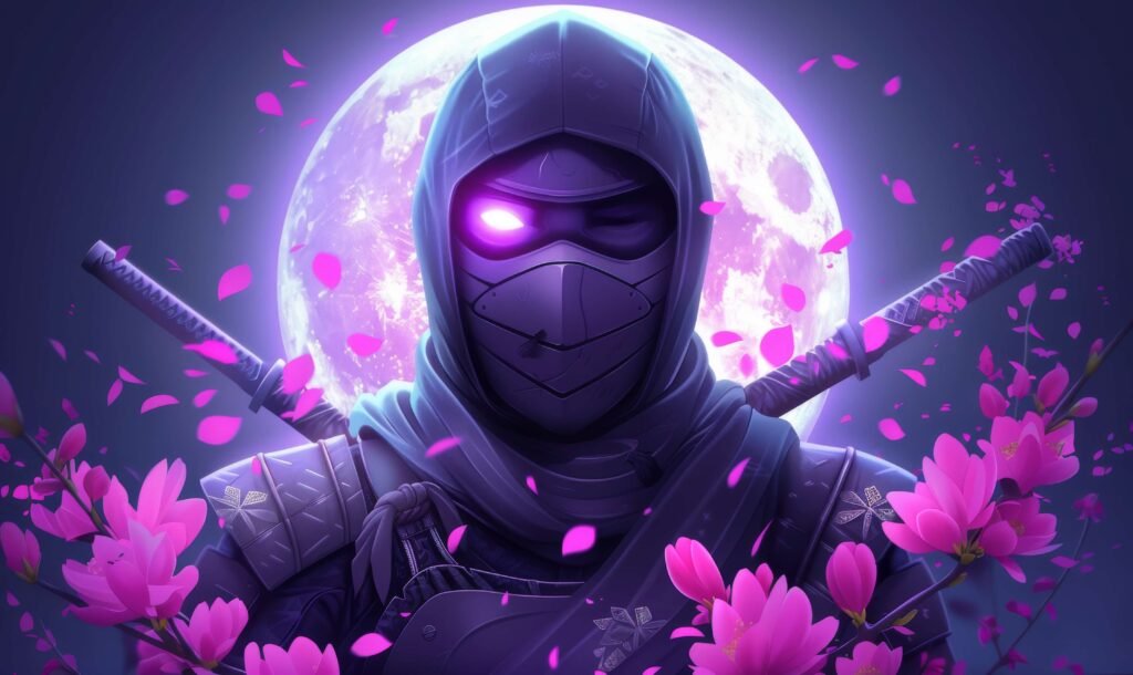 Ninja with moon and flower
