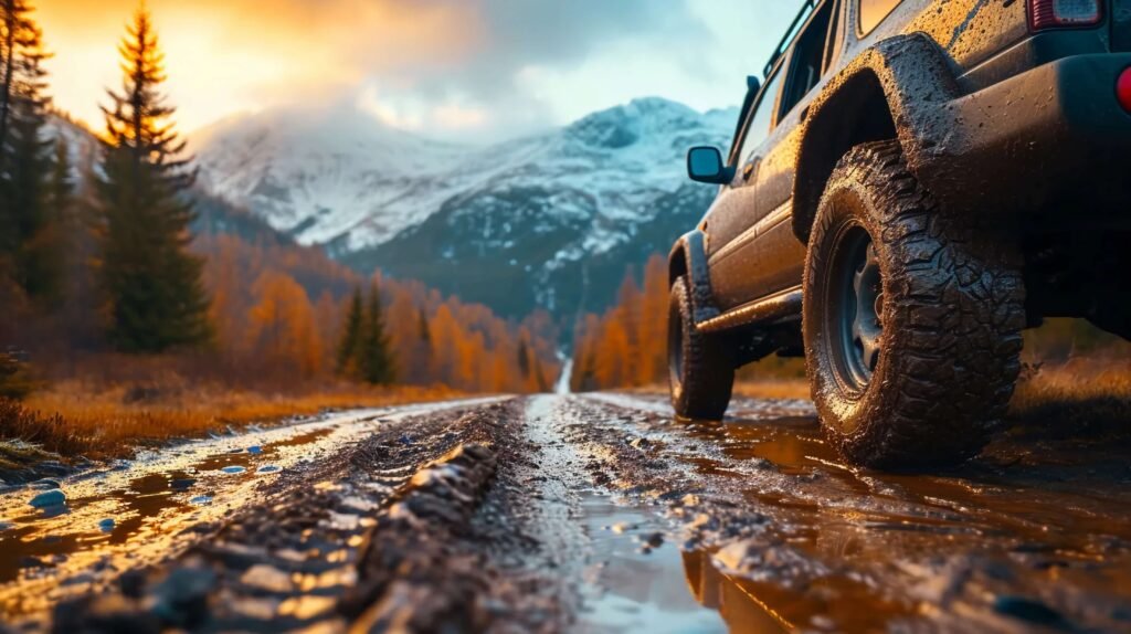Off road car driving on mud