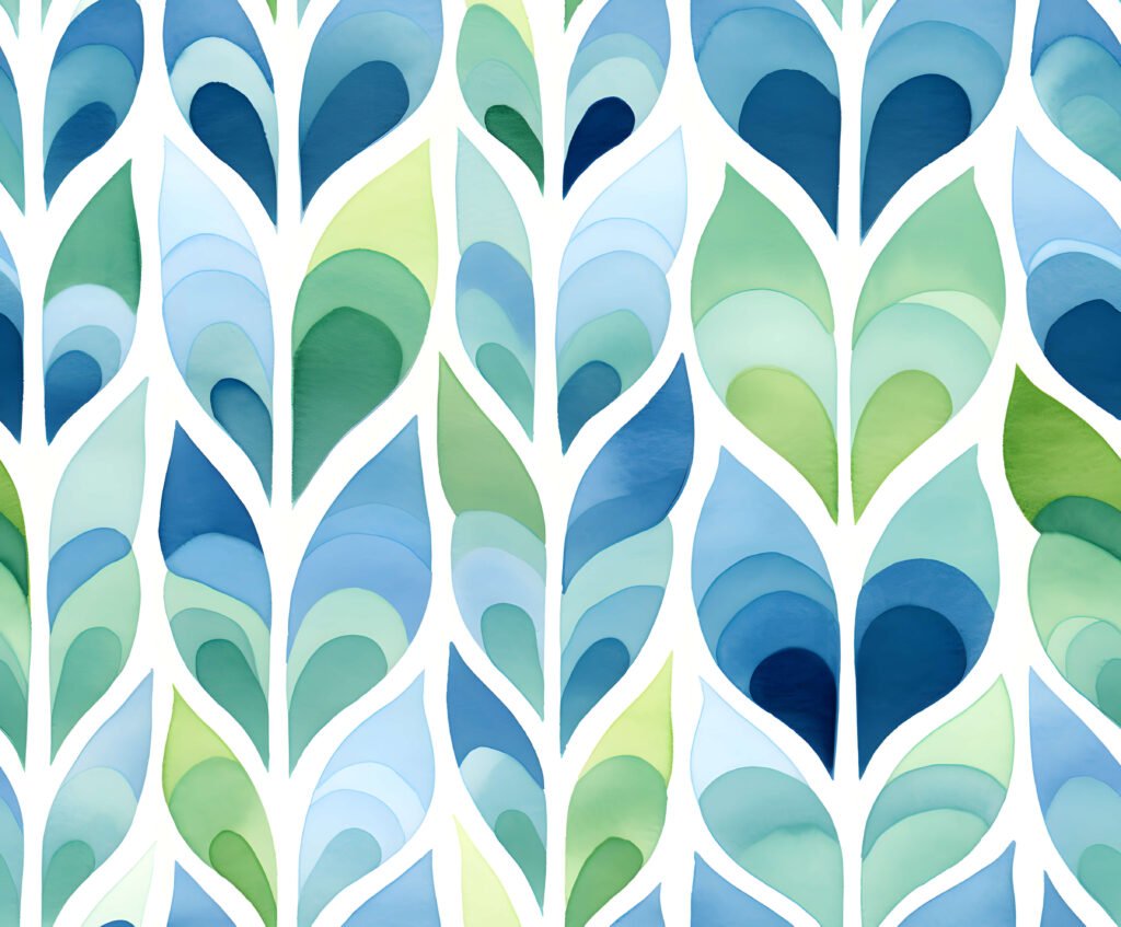 Ornamental green & blue handdrawn