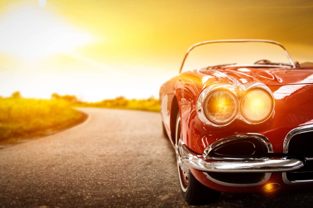 Red car on sunset