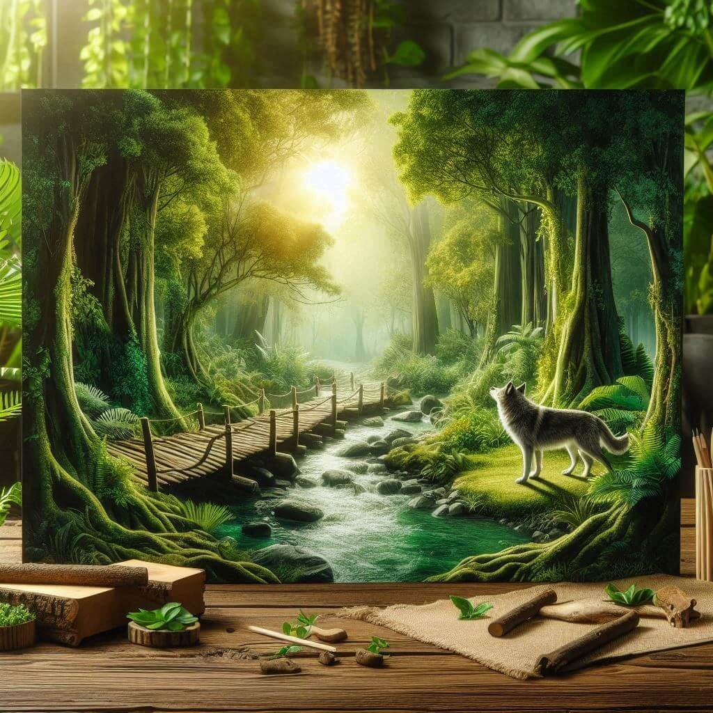 Wolf in a green forest
