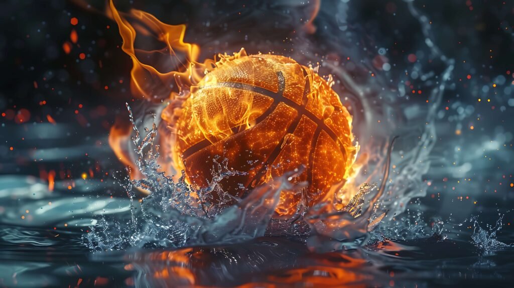 basketball on fire in water