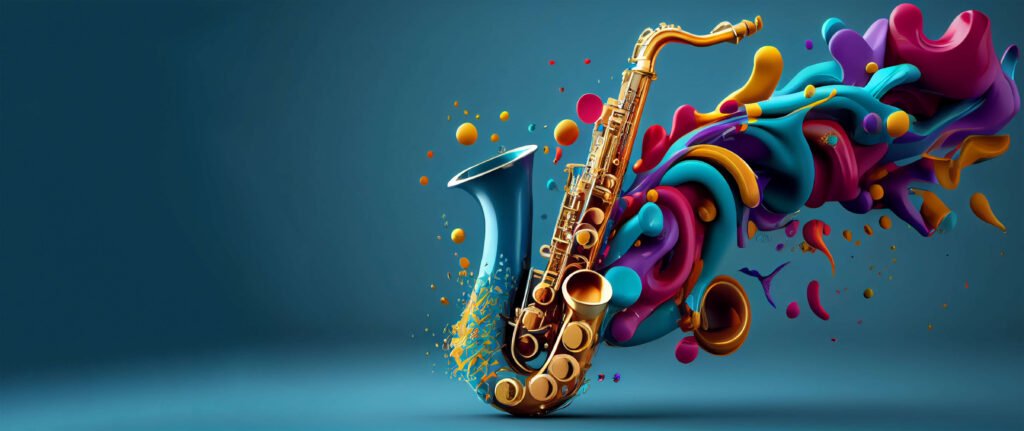 beautiful saxophone with magical splash