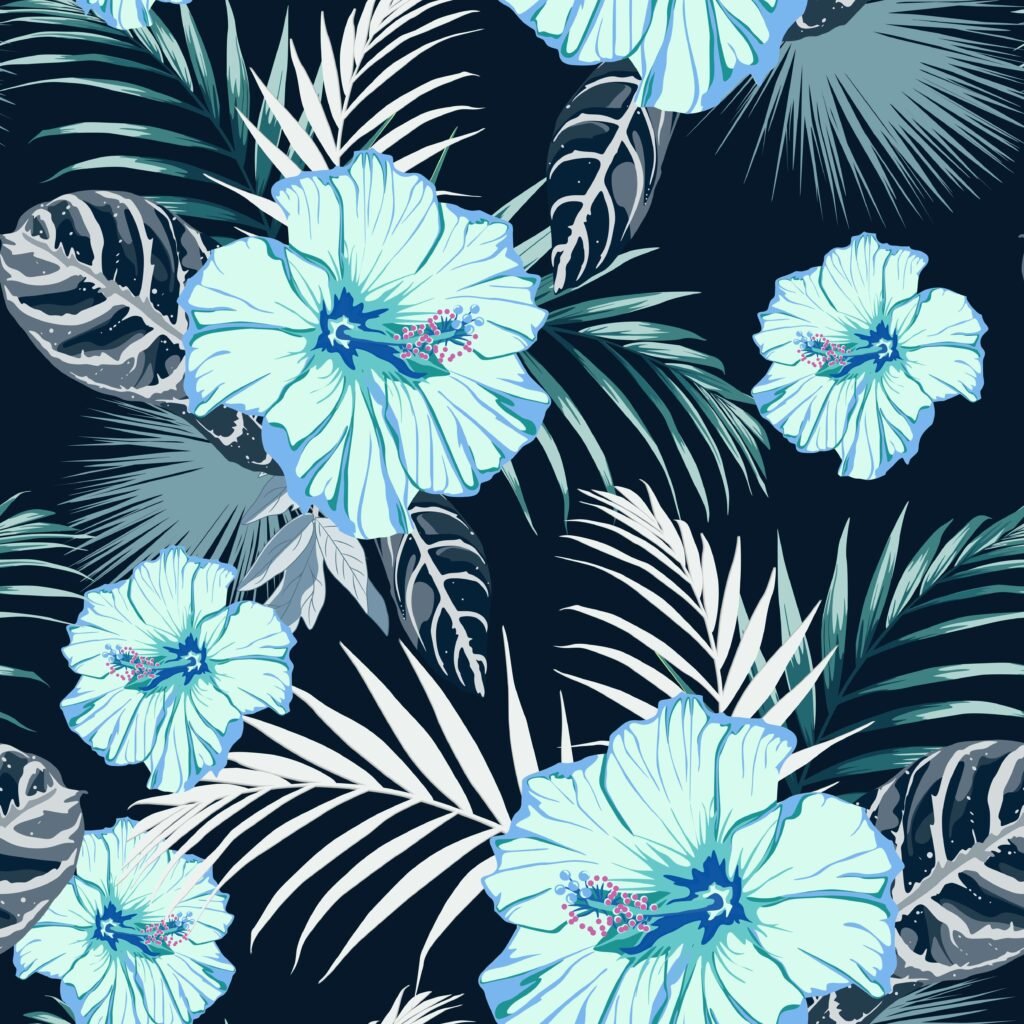 blue hibiscus flower pattern