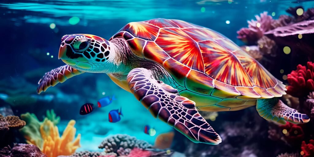 bright colored sea turtle