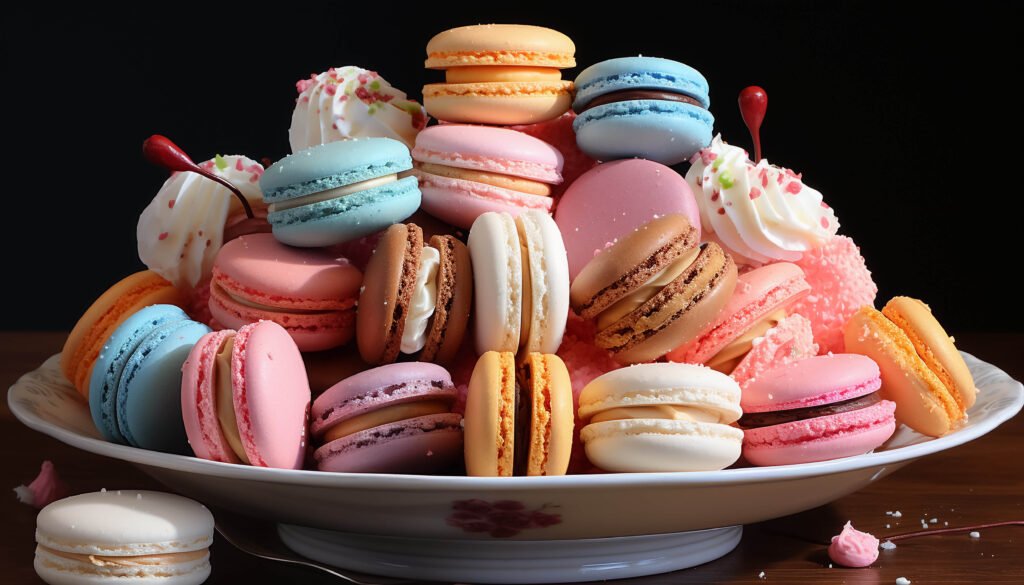 decorated macaroons in bowl