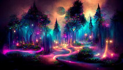 fantasy forest neon lights