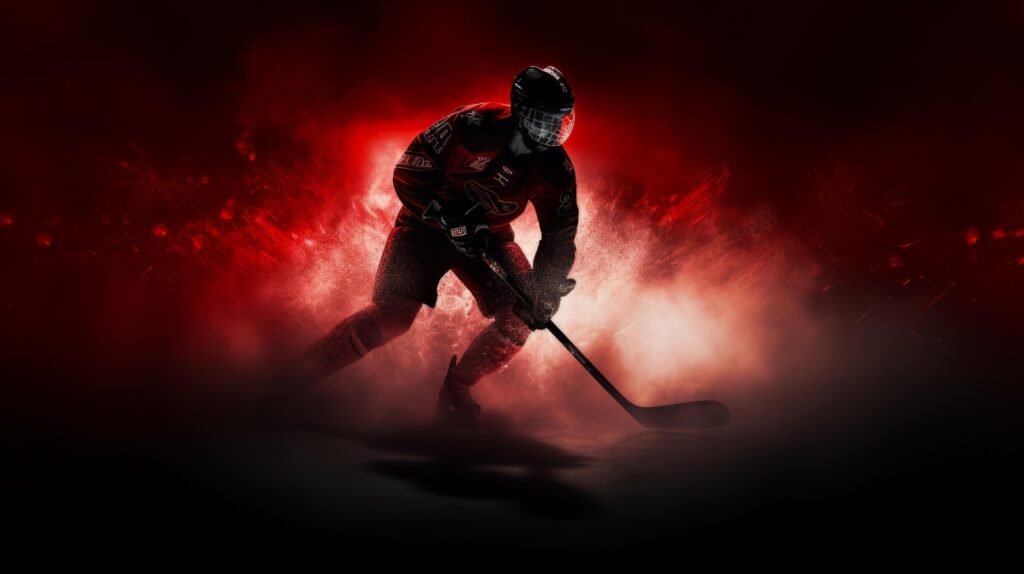 hockey player shadow with red fire