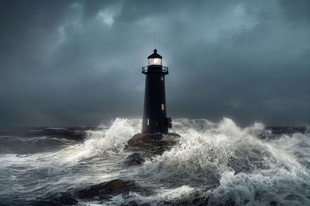 lighthouse in the middle of sea