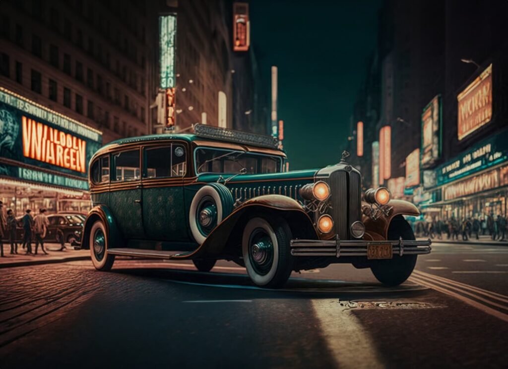 old car and city