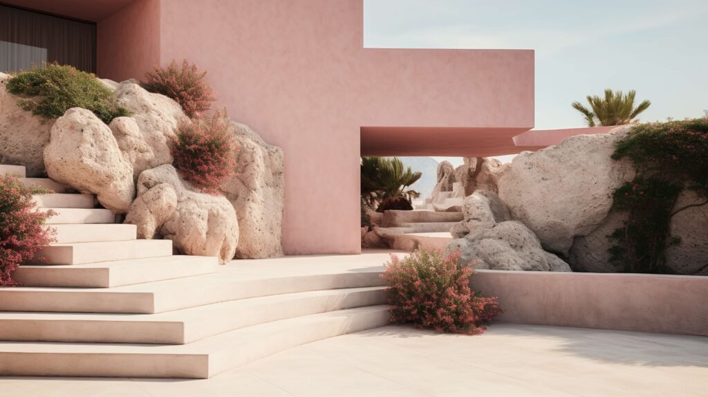 villa house and coast landscape, muted colors