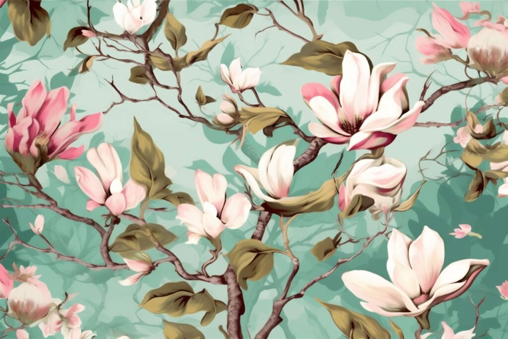 waterpainted white & pink magnolia flowers