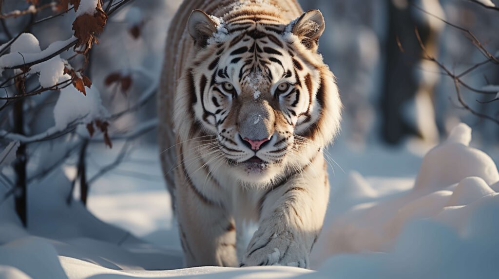 white tiger walking on snow