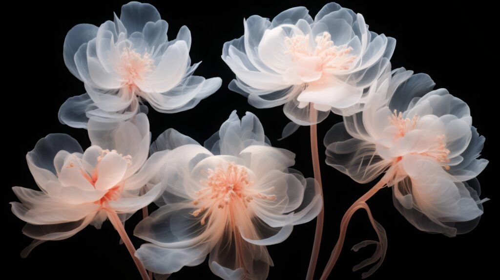 x-ray image of transparent peonies