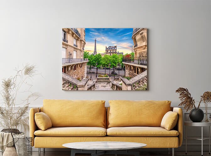 Living room with custom canvas prints wall art made in Canada