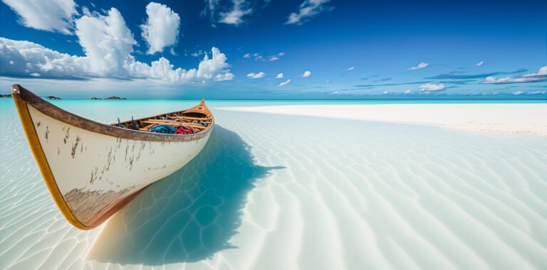 Canoe on the tropical sandy beach