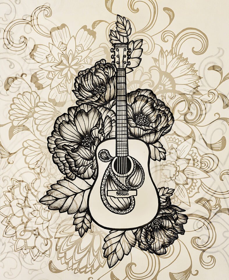 Guitar with flowers