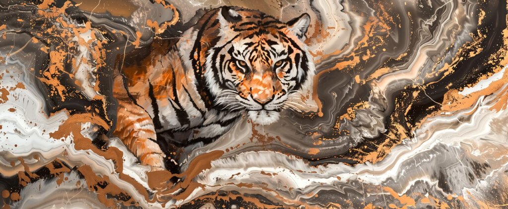 Tiger through waves