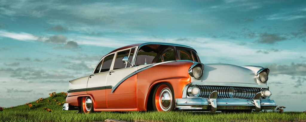 Vintage car on grassland