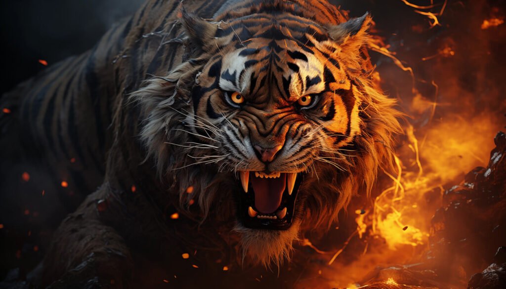 angry tiger on fire 1