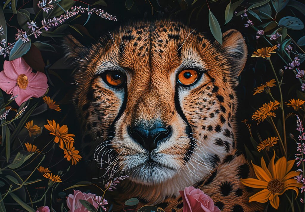 cheetah closeup w leaves