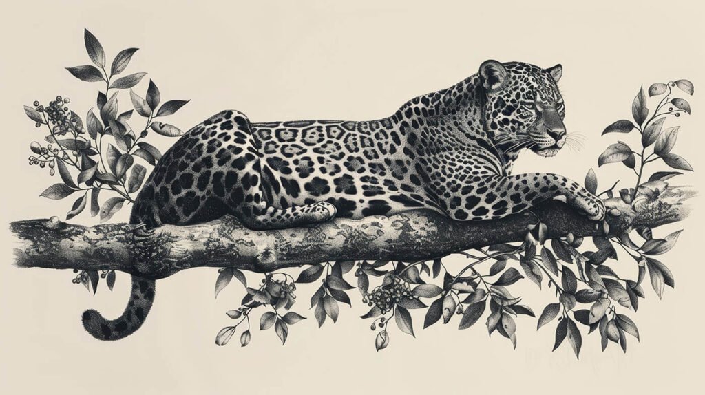 leopard drawing on tree