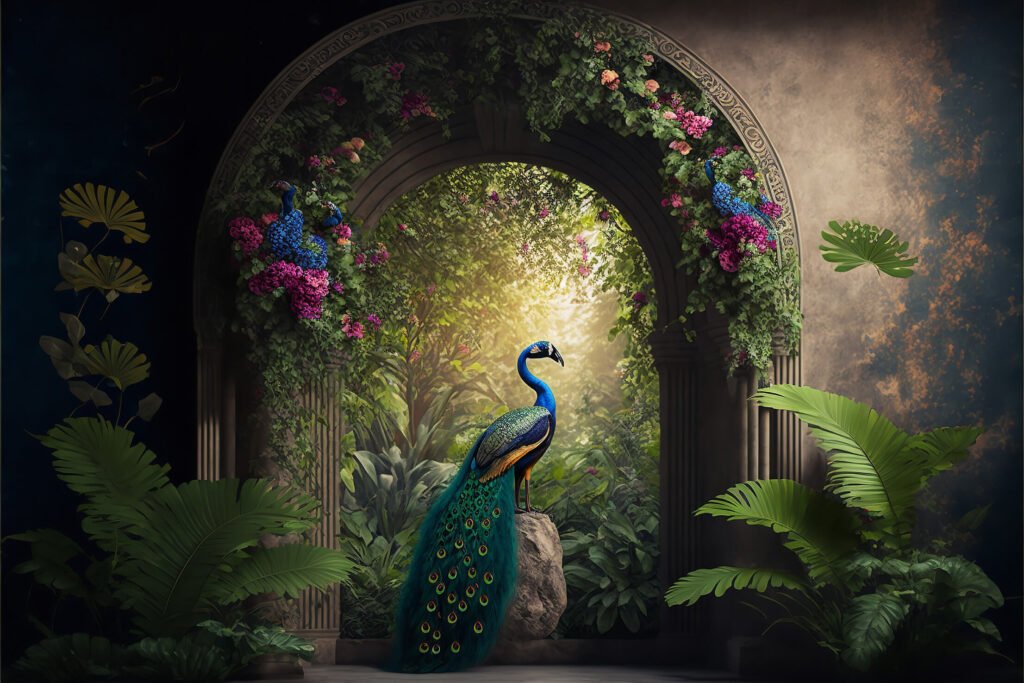 peacock under an arch