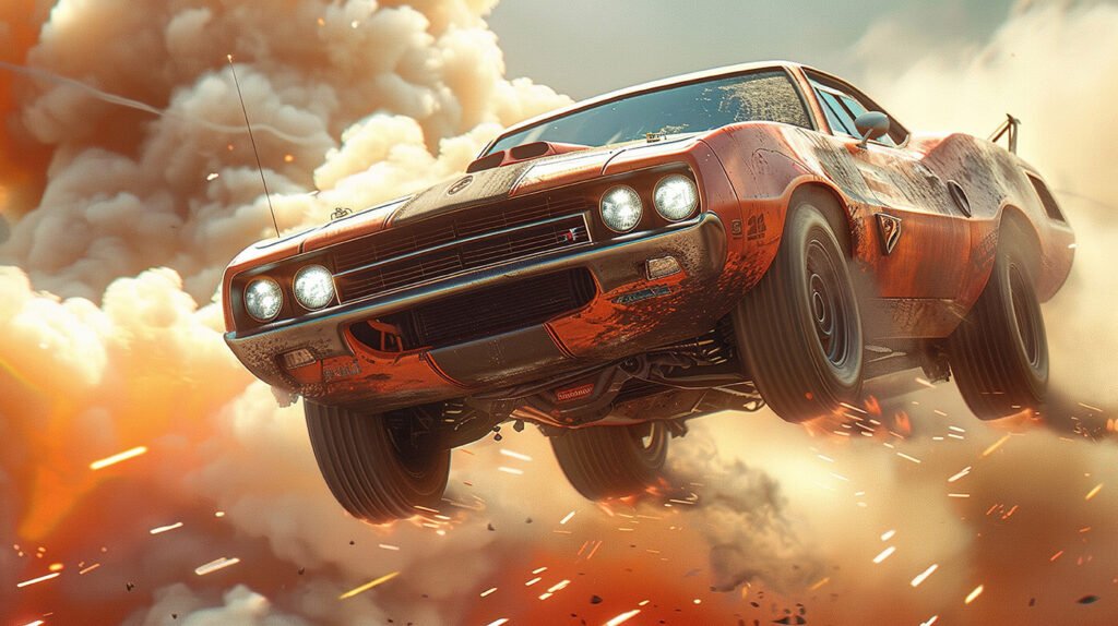 racing car jumping