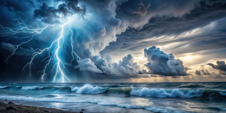 storm over ocean with lightning