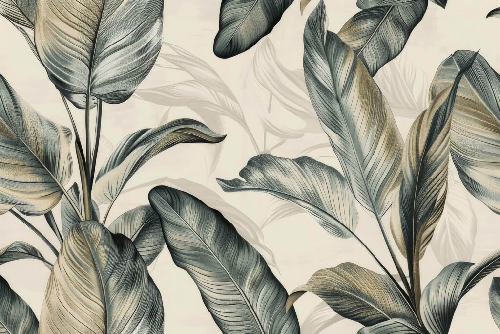 vintage tropical leaves, boho style