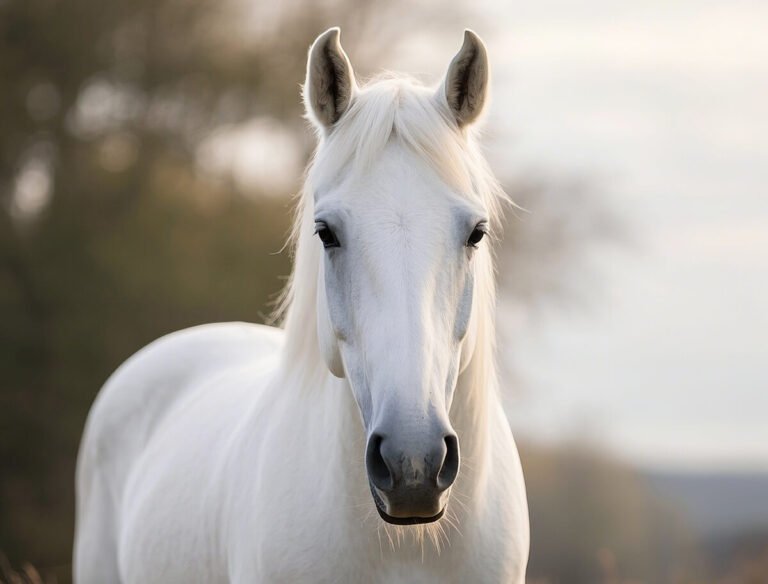 Close-up of a majestic white horse's head and neck on a canvas print